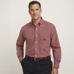 Chaps Red and White Small Checkered Long Sleeve Button Down Shirt